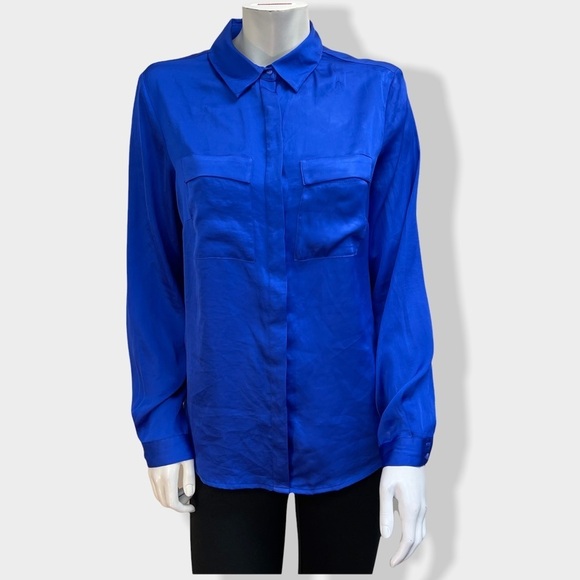 Mng by Mango Blue Satin Long Sleeve Blouse - Picture 1 of 6